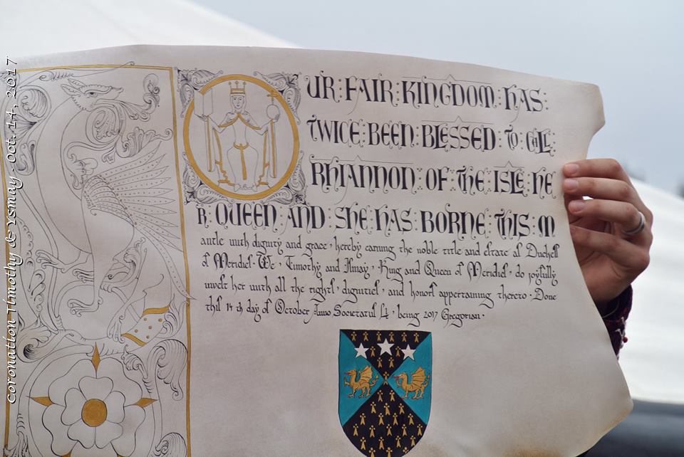 2017-09- Racaire - Duchess Rhiannon - 12th century scroll project - SCA scrolls - awards - Kingdom of Meridies - Duchess scroll